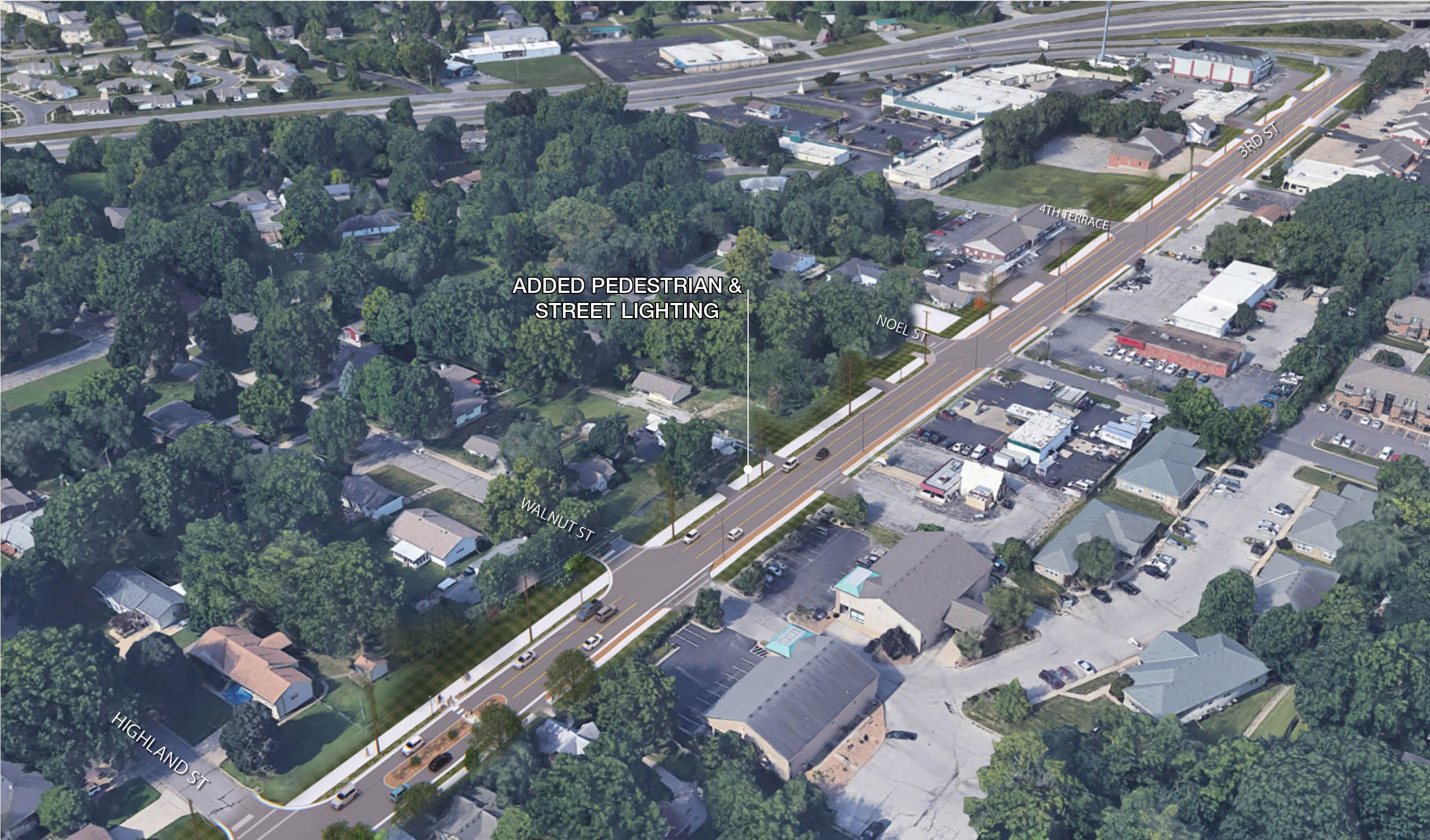 arial photo of the Third Street and the Improvements 